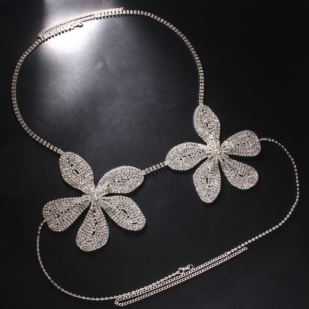 Rhinestone Flower Body Chain Bra
