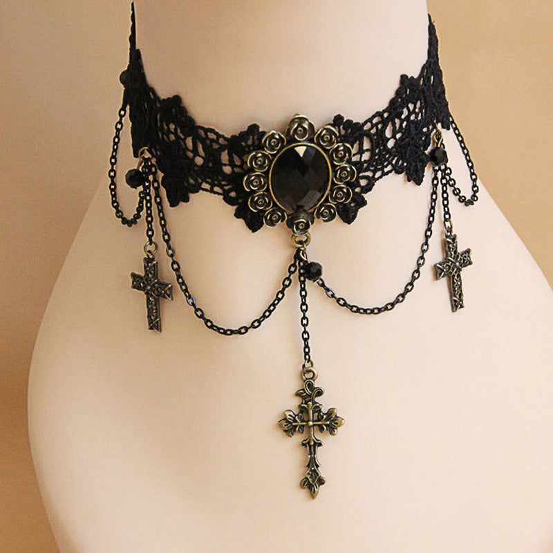 Gothic Lace Cross Choker