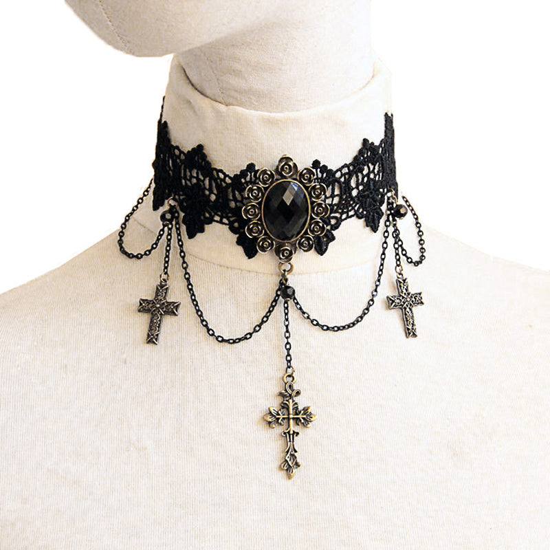 Gothic Lace Cross Choker