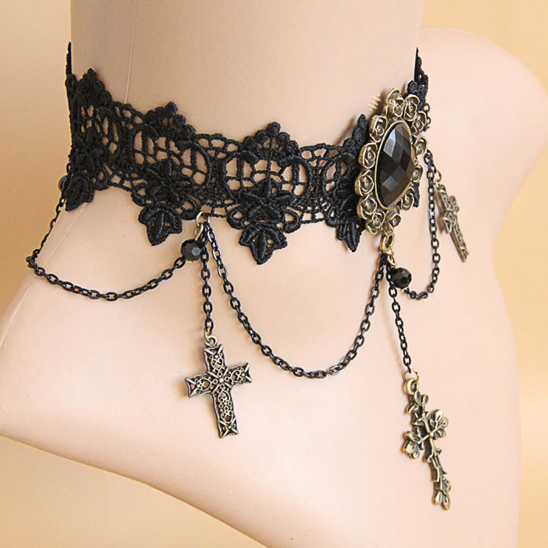 Gothic Lace Cross Choker