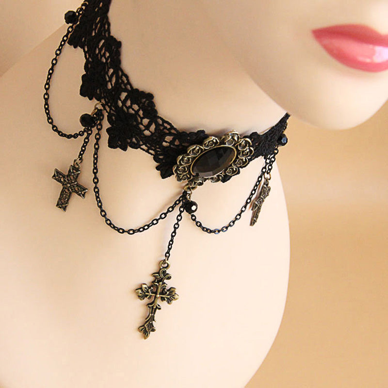 Gothic Lace Cross Choker