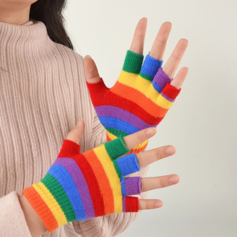 Rainbow Fingerless Gloves
