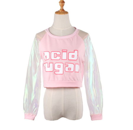 Holographic Crop Top Long-Sleeve