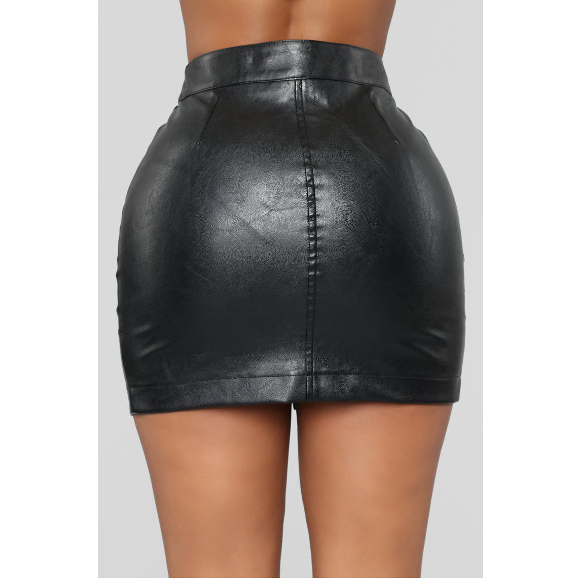 Tight Black Leather Zipper Skirt
