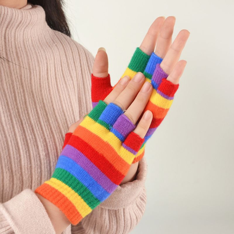 Rainbow Fingerless Gloves