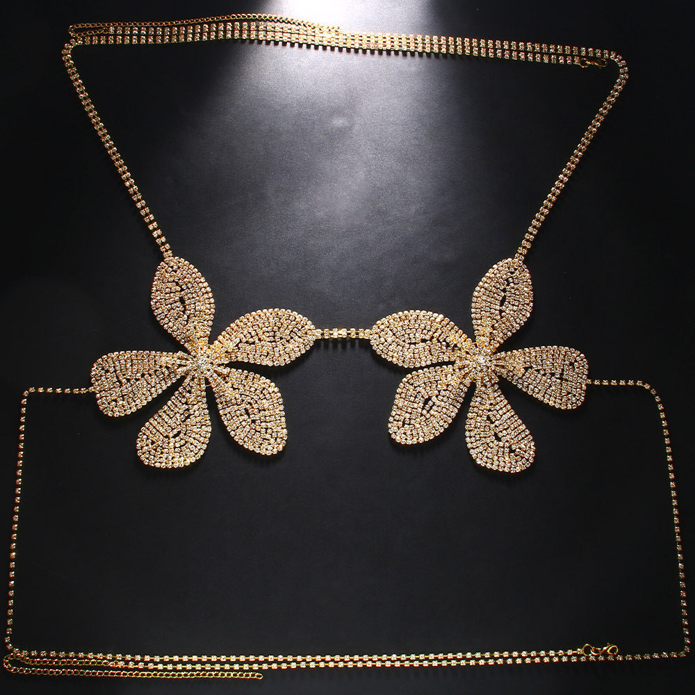 Rhinestone Flower Body Chain Bra