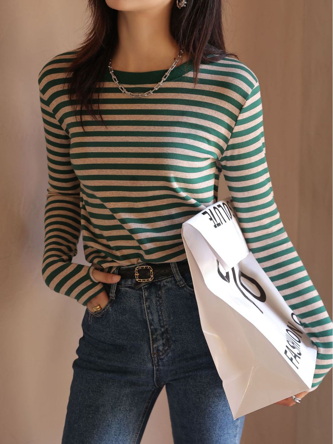Tight Faded Striped Long Sleeve Shirt
