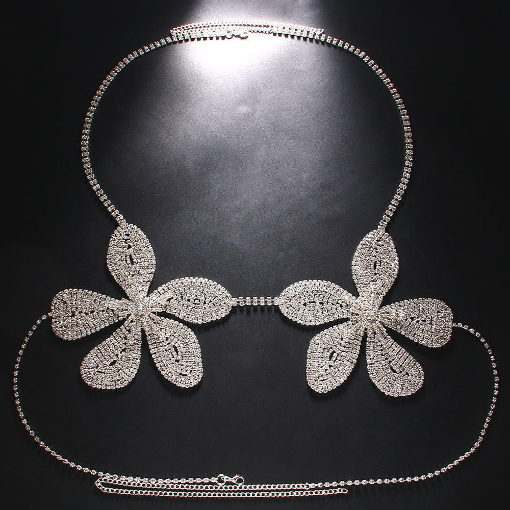Rhinestone Flower Body Chain Bra