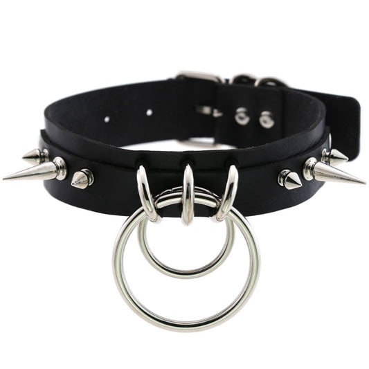 Leather Spiked Rivet Collar
