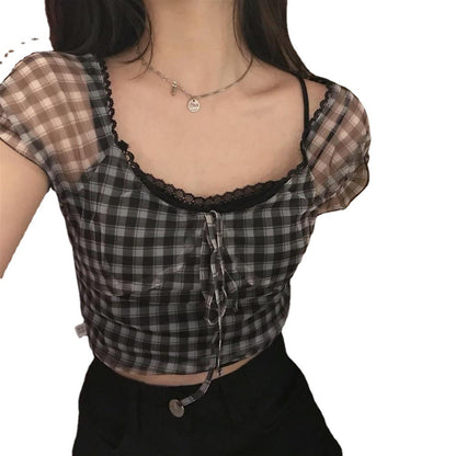 Black And White Plaid Short-Sleeved Shirt