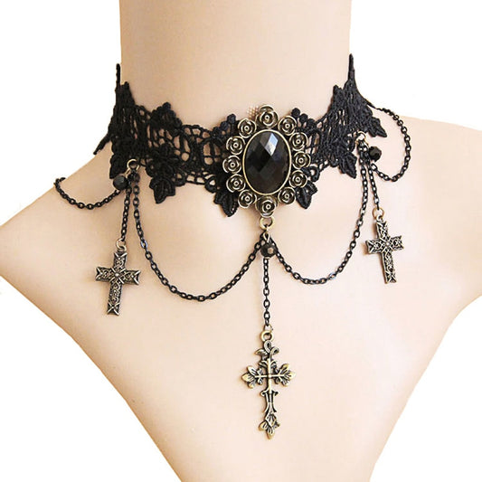 Gothic Lace Cross Choker