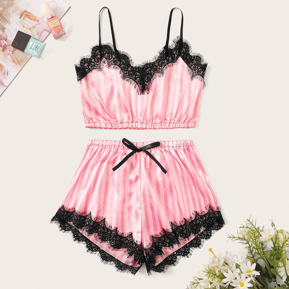 Sexy Satin Striped Lingerie Set