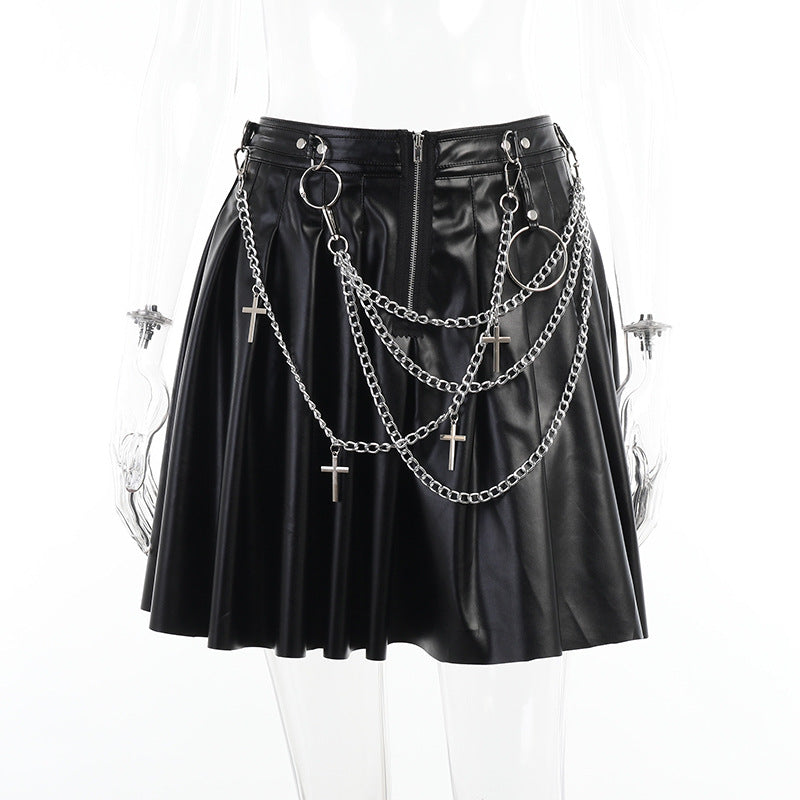 Dark Punk Leather Chain Skirt