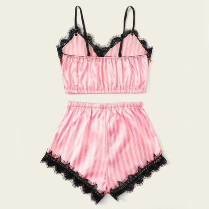 Sexy Satin Striped Lingerie Set