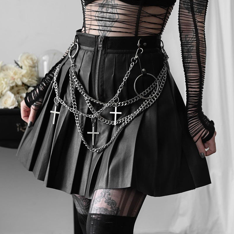 Dark Punk Leather Chain Skirt