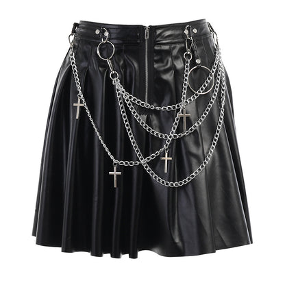 Dark Punk Leather Chain Skirt