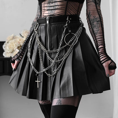 Dark Punk Leather Chain Skirt